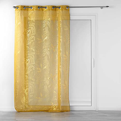 Douceur d'Intérieur, Belflor Vorhang mit Ösen, 140 x 280 cm, Gelb/Gold, sandgestrahlter Voile, Bedruckt von Douceur d'Intérieur