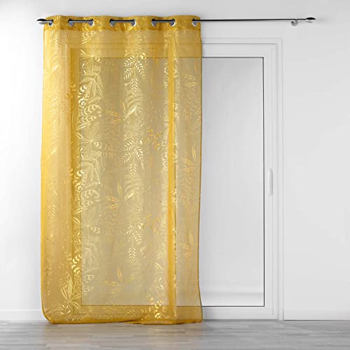 Douceur d'Intérieur, Ösenvorhang, 140 x 280 cm, Belflor, Gelb/Gold, sandgestrahlt, Bedruckt mit Metallic-Optik von Douceur d'Intérieur