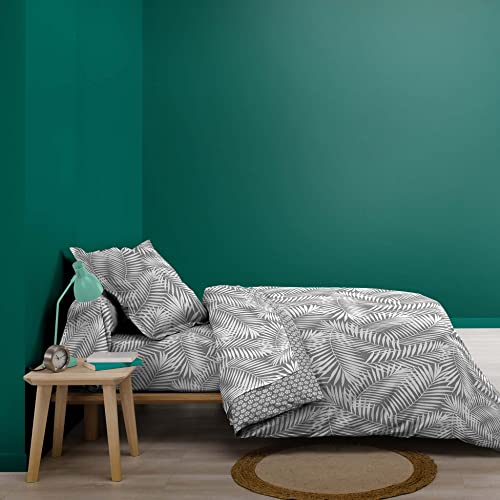 douceur d'intérieur, Bettbezug für Einzelbett, 140 x 200 cm, Grau, 100% Baumwolle, Botania von Douceur d'Intérieur