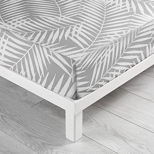 douceur d'intérieur, Botania Spannbettlaken für Doppelbett, 140 x 190 cm, 100% Baumwolle, Grau von Douceur d'Intérieur