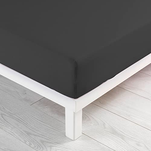 douceur d'intérieur, Jersy Spannbettlaken für Doppelbett, 140 x 190 cm, 100% Baumwolle, Anthrazit von Douceur d'Intérieur