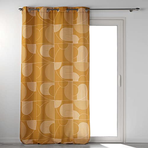 Douceur d'Intérieur, Ösenvorhang, 140 x 280 cm, skizziert, kamelfarben, Polyester, Bedruckt von Douceur d'Intérieur