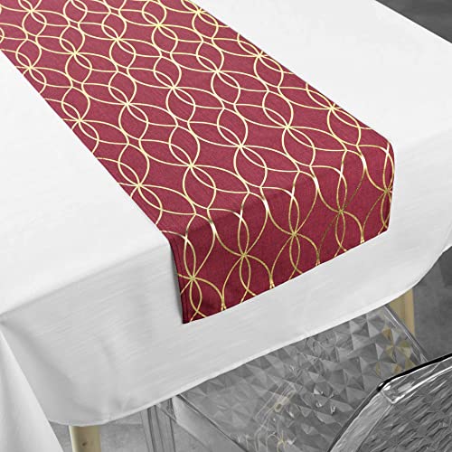 Douceur d'Intérieur, Tischdecke mit Tischläufer (140 x 250 cm/35 x 140 cm) Elipsa weiß/rot/Gold, Polyester von Douceur d'Intérieur
