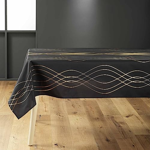 douceur d'intérieur Elona Tischdecke, rechteckig (150 x 300 cm), Schwarz/Gold, metallisch bedrucktes Polyester von Douceur d'Intérieur