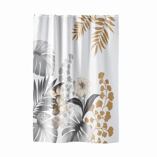 Douceur d'Intérieur Kelly Duschvorhang mit Haken (180 x 200 cm), Weiß, bedruckter Polyester von Douceur d'Intérieur