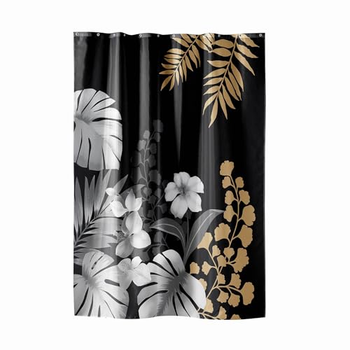 Douceur d'Intérieur Kelly Duschvorhang mit Haken (180 x 200 cm), Schwarz, bedruckter Polyester von Douceur d'Intérieur