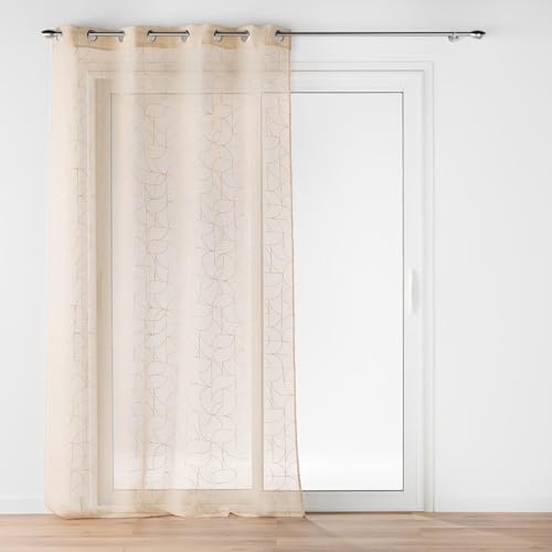 Douceur d'Intérieur Luxor Ösenvorhang, durchscheinend (140 x 280 cm), Beige, Sablé-Voile mit Metallic-Druck von Douceur d'Intérieur