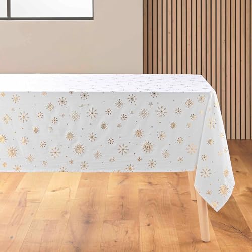 douceur d'intérieur Rechteckige Tischdecke, Weiss/Gold, 140 x 240 cm von Douceur d'Intérieur