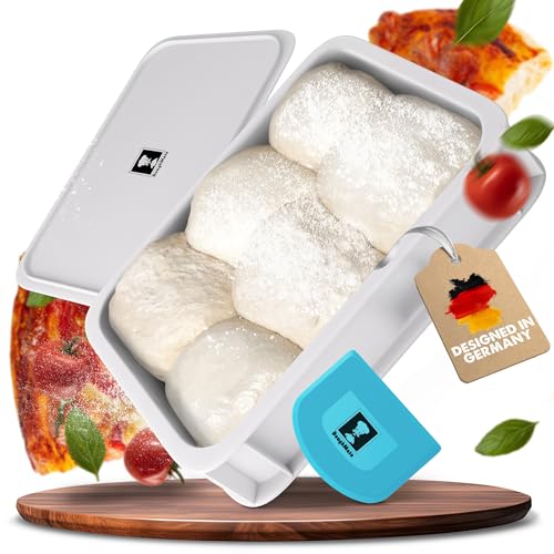 DoughMate Pizzaballenbox mit Deckel 40x30 cm - Gärbox für Pizzateig, Hefeteig, Sauerteig - lebensmittelecht, (1 Box mit 1 Deckel) inkl. Teigschaber von DoughMate