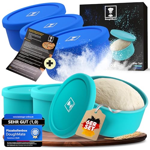DoughMate Pizzaballenbox mit Deckel 6er Set - Ideal als Pizzabox, Teigbox, Gärbox, Für bis zu 350g Pizzateig, Anti-Haft-Silikon, Gefrier- und Spülmaschinengeeignet, Lebensmittelecht von DoughMate