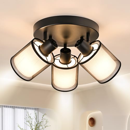 Doughelec Deckenlampe Deckenstrahler 3 Flammig Flur - Deckenleuchte Schwarz Deckenspot Rund Vintage E14 Schwenkbar 350° Lampe Decke Wandlampe MAX30W Stoff für Wohnzimmer Küche Flur, Ohne Leuchtmittel von Doughelec