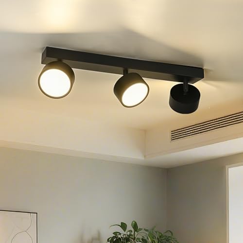 Doughelec Deckenlampe LED 3 Flammig Deckenleuchte Wohnzimmer - Deckenstrahler Deckenlampe Schwarz 18W Warmweiß LED Deckenspot Modern Schwenkbar Lampe Strahler Wandlampe für Flur Schlafzimmer Küche von Doughelec