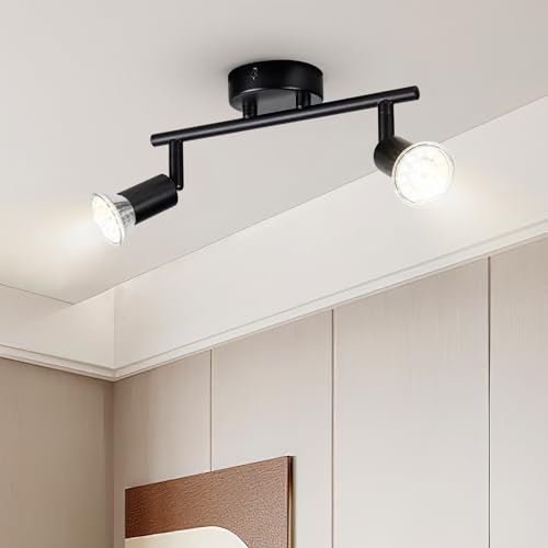 Doughelec LED Deckenstrahler 2 Flammig Shwarz, Flur Deckenleuchte Schwenkbar Deckenlampe Deckenspot GU10 Spots Modern Strahler Wandstrahler Küchelampe für Wohnzimmer Schlafzimmer, Ohne Leuchtmittel von Doughelec