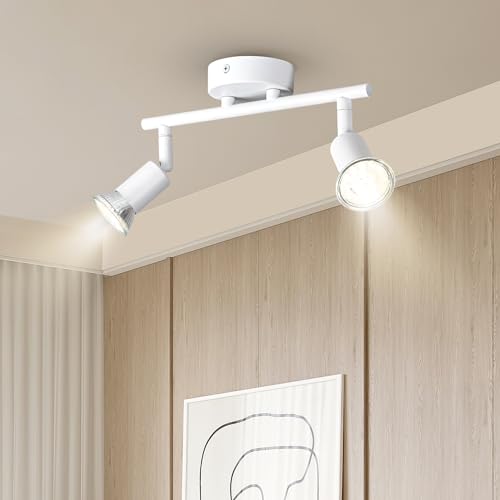 Doughelec LED Deckenstrahler 2 Flammig Weiß, Flur Deckenlampe Deckenleuchte Schwenkbar Deckenspot GU10 Spots Modern Strahler Wandstrahler Küchelampe für Wohnzimmer Schlafzimmer, Ohne Leuchtmittel von Doughelec