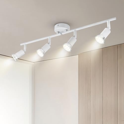 Doughelec LED Deckenstrahler 4 Flammig Deckenleuchte Weiß, Wohnzimmerlampe Schwenkbar Deckenlampe Deckenspot GU10 Spots Modern Strahler Wandstrahler für Küche Schlafzimmer Flur, Ohne Leuchtmittel von Doughelec