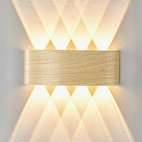 Doughelec LED Wandleuchte Innen Aussen Holz, Wandlampe Vintage 8W IP65 Wasserdicht LED Aussenlampe Wand Warmweiß 3000K Flurlampe Up Down 120°Abstrahlwinkel Gold für Wohnzimmer Flur Terrasse, 22CM von Doughelec
