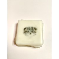 Entzückende Kitty Fused Glass Untersetzer | 4Er Set - Barartikel Wohndekor Einweihungsgeschenk Trinkuntersetzer, Urlaubsgeschenk Set von DouglasMeowFunStudio