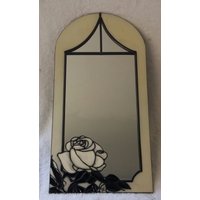 Eine 30 X 50 cm-Bogen-Spiegel Mit Hand Bemalt Rosen-Design von DouglasPayneDesigns