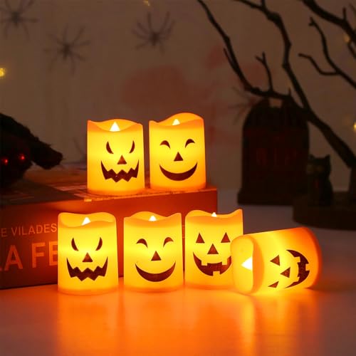 Doukesh 6 Stück Halloween Flammenlose Kerzen LED Teelichter Lichter Deko Laterne mit Geisterausdruck Dekorationen Halloween Beleuchtung Outdoor Indoor Doukesh 6 Stück Halloween Flammenlose Kerzen LED Teelichter Lichter Deko Laterne mit Geisterausdruck Dekorationen Halloween Beleuchtung Outdoor Indoor von Doukesh