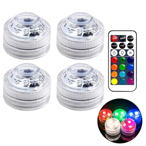 Doukesh Mini Unterwasser LED Licht mit Fernbedienung,Unterwasser Licht,LED Poolbeleuchtung,RGB Multi Mehrfarbige LED Teichbeleuchtung,Wasserdichte Farbwechsel Poollicht,4PC von Doukesh