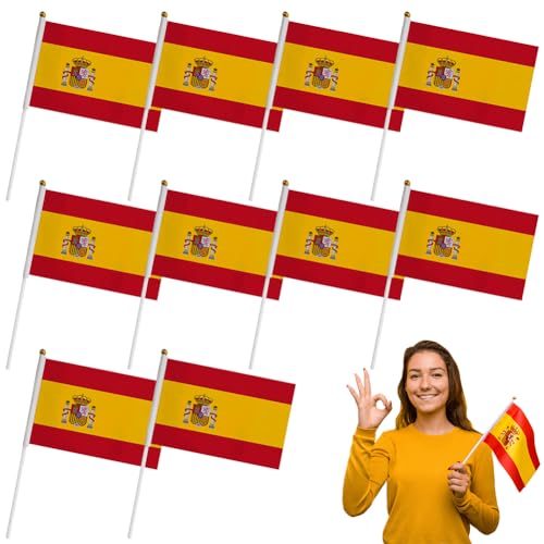 Klein Spanien Flagge für EM Deko 2024,Handwinkende Flaggen,Mini-Flagge,Handgehaltene Flaggen,Nationalflaggen Spanien für 2024 Fußball EM WM Hausgarten Party Bar Deko von Doukesh