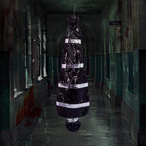 Leichensack Prop Halloween Hängende Leiche Halloween Leichensack Gefälschte Leiche mit Leichensack Hanfseil Klebeband Luftpumpe Fake Corpse für Hof Friedhof Garten Rasen 150 * 45CM von Doukesh