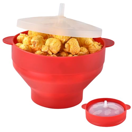 Mikrowelle Popcorn Schüssel mit Deckel Silikon Mikrowelle Popcorn Popper Popcorn Maker Faltbar Popcorn Behälter BPA-frei Rot von Doukesh