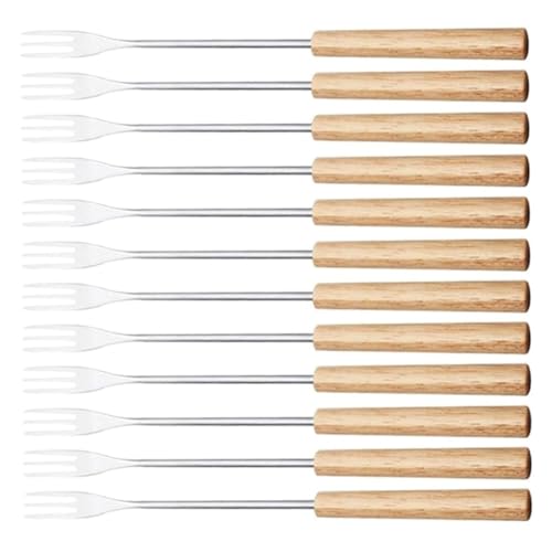 Doumneou 12 Stück Fonduegabel Grillset Stößel Eiscreme Fonduegabeln + Edelstahl für Cocktails Set von Doumneou