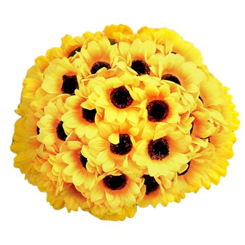 Doumneou Künstliche Sonnenblumenköpfe, Seide, Sonnenblumen, künstliche Sonnenblumen, Arrangements für Geburtstagsparty, Heimdekoration, 7 cm, langlebig, einfach zu bedienen, 50 Stück von Doumneou