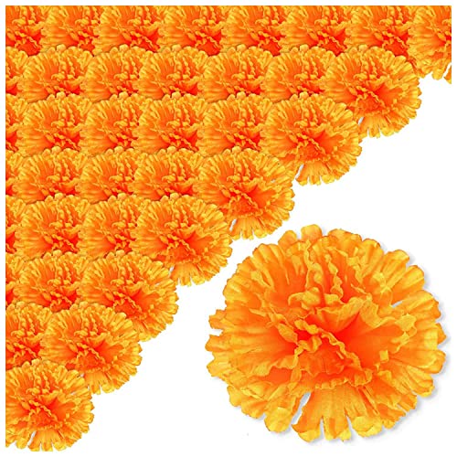 Doumneou Ringelblumen-Blumen, künstlich, Tag der Toten, 9,9 cm, 50 Stück Ringelblumenköpfe für Ringelblumen-Girlandenherstellung von Doumneou