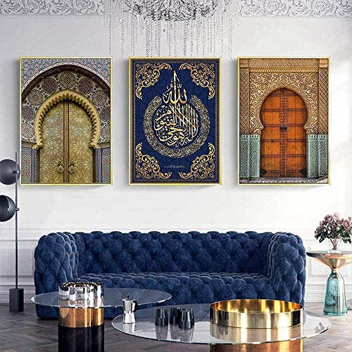 3 Teilig Leinwand Marokkanische Allah Islamische Architektur Vintage Wandbilder Wohnzimmer Moderne Für Schlafzimmer Dekoration Wohnung Home Deko Kunstdruck 50 * 70Cm*3 von Douqoomer