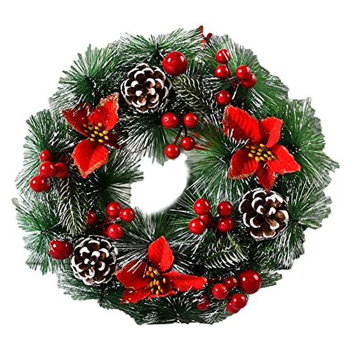 Dous Adventskranz für Haustür | Vorbeleuchteter Weihnachtskranz mit Beeren, Tannenzapfen und roten Blattblumen | Handgefertigter beleuchteter Weihnachtskranz für den Winter, Weihnachten von Dous