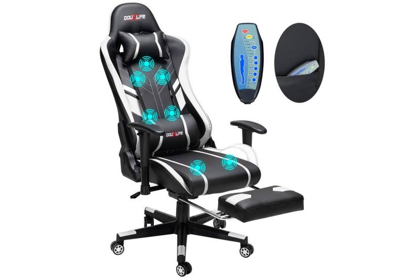 Douxlife Gaming-Stuhl (Ergonomischer Gaming Sessel mit Massagefunktion), 5 Massagemodi, Höhenverstellbar, Max150kg von Douxlife