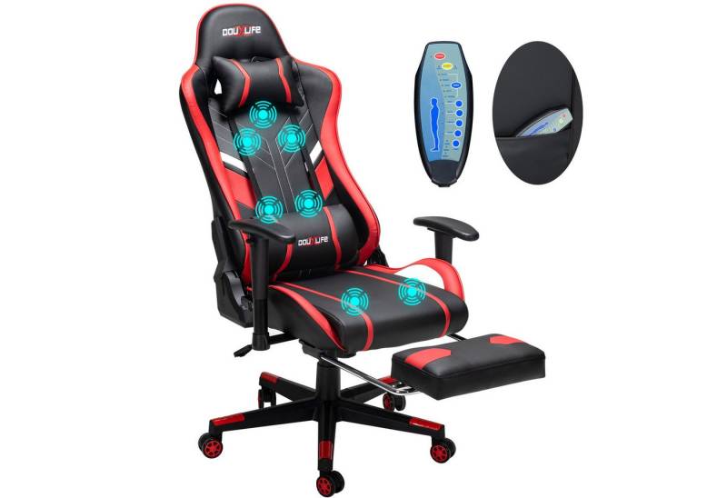 Douxlife Gaming-Stuhl (Ergonomischer Gaming Sessel mit Massagefunktion), 5 Massagemodi, Höhenverstellbar, Max150kg von Douxlife