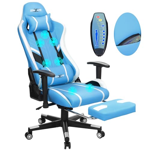 Douxlife Gaming Stuhl mit 7 Punkt Massage, Rückenlehne bis 175°, Ergonomischer Bürostuhl Verstellbare Armlehnen, Racing Gaming Sessel Verstellbare Sitzhöhe, 150kg Belastbarkeit, Blau von Douxlife
