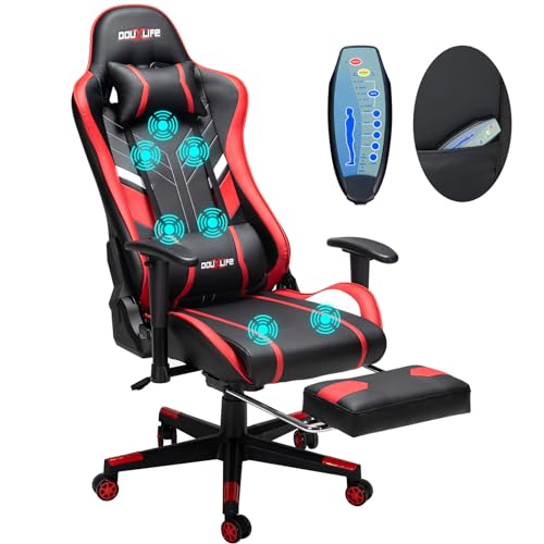 Douxlife Massage Gaming, Massagefunktion Bürostuhl, Gaming Sessel PC Stuhl, 7 Punkt Massagefunktion Verstellbare Sitzhöhe, 175° Max Rückenlehne Ergonomischer mit Fußstütze, Computerstuhl Drehsessel von Douxlife