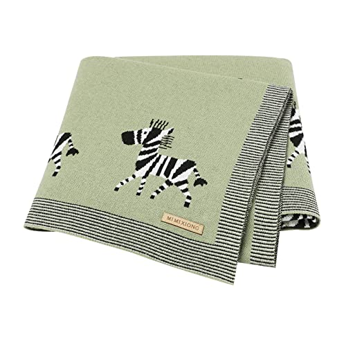DovFanny Babydecke 100% Baumwolle Strickdecke Weiche Decke für Neugeborene mit Lovely Zebra 100x80cm grün von DovFanny