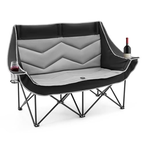 Dovov Faltbarer Doppel-Campingstuhl für Erwachsene, robust, vollständig gepolstert, tragbar, Camping-Couch, Loveseat mit 2 Getränkehaltern, unterstützt 272 kg, für Strand, Rasen, Hinterhof von Dovov