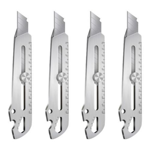 4 Stück 6in1 Edelstahl Mehrzweck Cuttermesser, Allzweckmesser Cuttermesser Metall, Mehrzweck Gebrauchsmesser, Utility Knife Multitool, Teppichmesser Cutter & Universalmesser Für Karton, Seil, von Dovxk