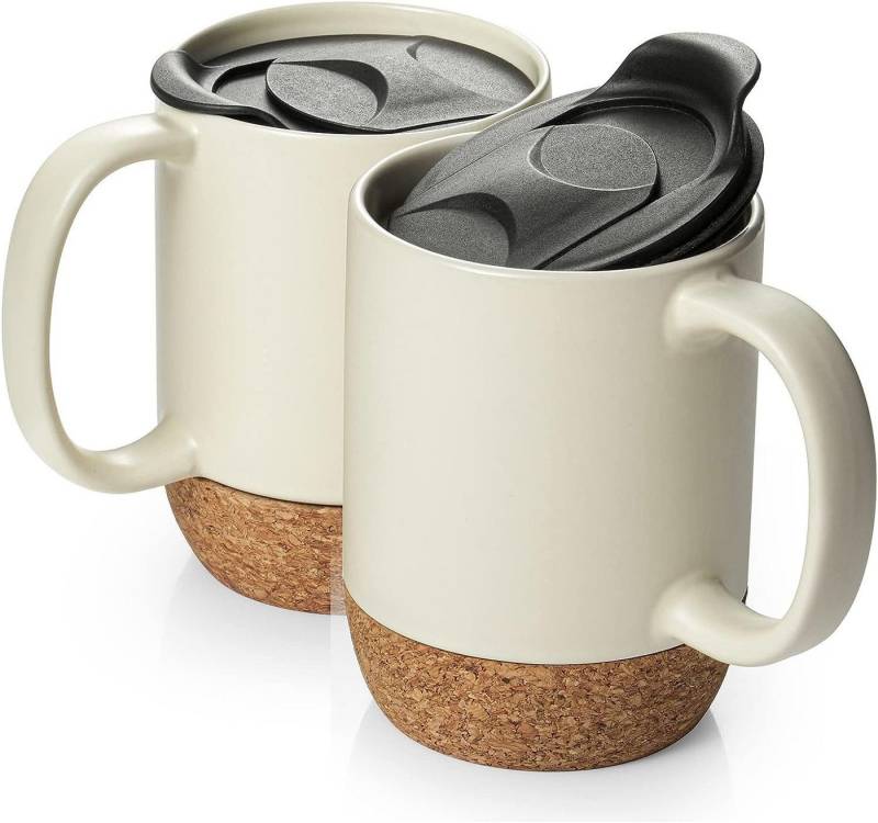 Dowan Tasse DOWAN Kaffeetassen-Set 2er – 444 ml Becher mit Deckel & Korkboden Dowan Tasse DOWAN Kaffeetassen-Set 2er – 444 ml Becher mit Deckel & Korkboden von Dowan