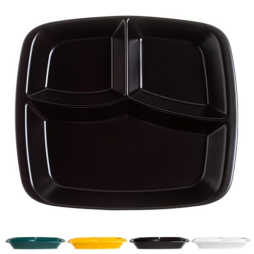 Dowbom DB-FGP-013 Große Portionskontrollteller, einfarbig, geteilte Teller für Erwachsene, bariatrische Teller zur Portionskontrolle, wiederverwendbares 3-teiliges Lunch-Tablett (27,9 cm, schwarz) von Dowbom