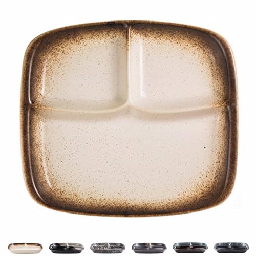 Dowbom Japaness Portionskontrollteller, geteilte Teller für Erwachsene, bariatrische Teller zur Portionskontrolle, wiederverwendbares 3-teiliges Lunch-Tablett (26,7 cm, E) von Dowbom