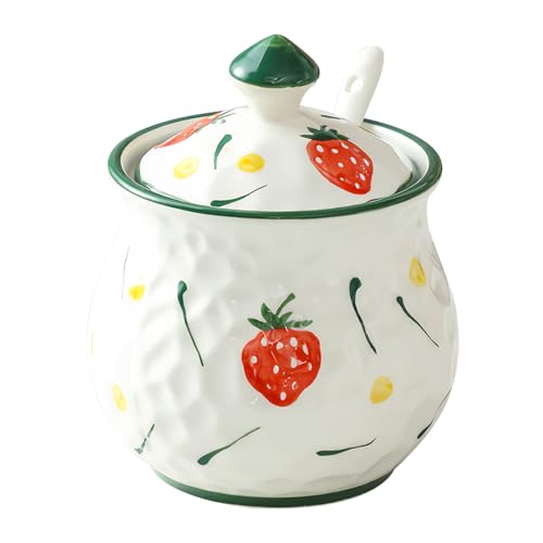 Dowbom Zuckerdose mit Deckel und Löffel, Blumenmuster Porzellan Zuckertopf, Salztopf Gewürzdose (Grün-A) von Dowbom