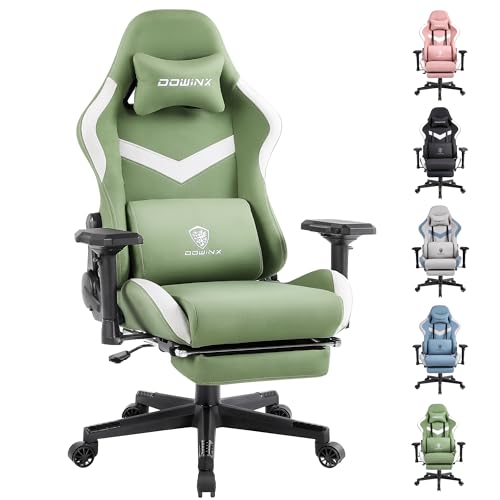 Dowinx Bürostuhl Gaming Stuhl Stoff, Ergonomischer Gaming-Stuhl, Massage Gaming Sessel mit Fußstütze, Kopfstütze, Massage-Lendenkissen, Gaming-Stuhl, Drehstuhl (Grasgrün) von Dowinx