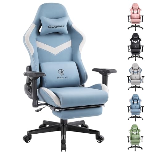 Dowinx Bürostuhl Gaming Stuhl Stoff, Ergonomischer Gaming-Stuhl, Massage Gaming Sessel mit Fußstütze, Kopfstütze, Massage-Lendenkissen, Gaming-Stuhl, Drehstuhl (Taubenblau) von Dowinx