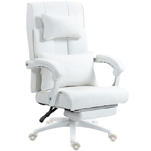 Dowinx Chefsessel Bürostuhl Ergonomisch mit Fußstütze, Verstellbare Lendenwirbel und Kopfstützen, Ergonomischer Bürostuhl, Drehstuhl Computerstuhl mit Hoher Rückenlehne, Bürostuhl 150 KG (Weiß) von Dowinx
