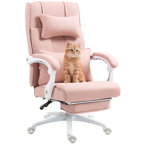 Dowinx Chefsessel Bürostuhl Ergonomisch mit Fußstütze, Verstellbare Lendenwirbel und Kopfstützen, Ergonomischer Bürostuhl Stoff, Drehstuhl Computerstuhl mit Hoher Rückenlehne, Bürostuhl 150 KG (Rosa) von Dowinx