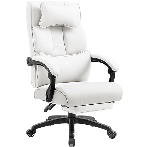 Dowinx Chefsessel Bürostuhl Ergonomisch mit Fußstütze und Gepolsterte Armlehne, Ergonomischer Bürostuhl Stoff, Drehstuhl Computerstuhl mit Hoher Rückenlehne, Höhenverstellbarer Chefstuhl 150 KG (Weiß) von Dowinx