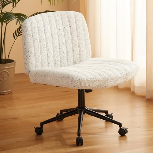 Dowinx Criss Cross Stuhl mit Feststellrädern, Preminum Stoff und Taschenfederkissen, Verstellbarer Drehstuhl mit breitem Sitz, Morden Design Vanity Chair, Weiß von Dowinx