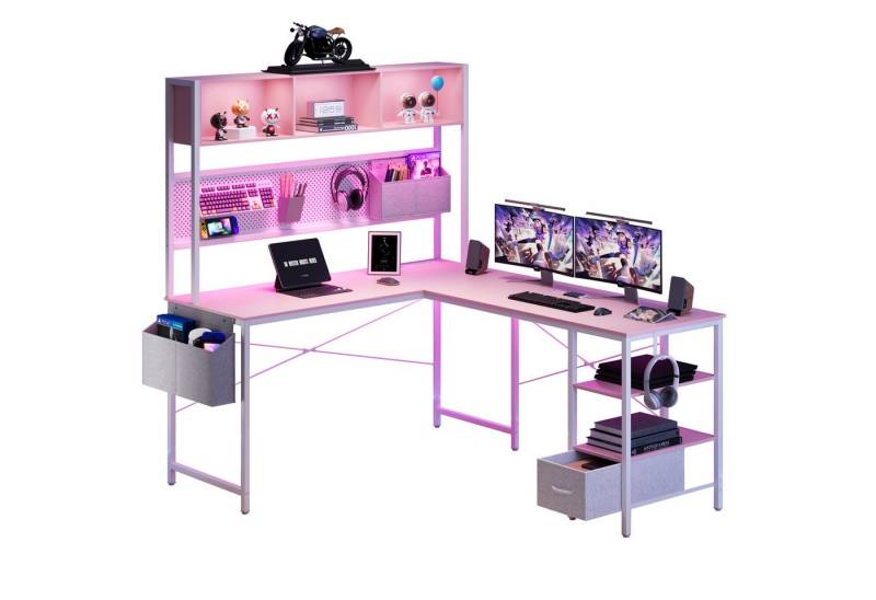 Dowinx Eckschreibtisch L-förmige Schreibtisch, LED Gaming Tisch mit Stecktafel und Stauraum, Computertisch,Büro-Eckschreibtisch,mit 2 USB-Anschlüssen von Dowinx